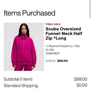 Lululemon Scuba Oversized Funnel-Neck Half Zip - Raspberry